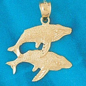 Double Whale Charm Pendant 14k Gold