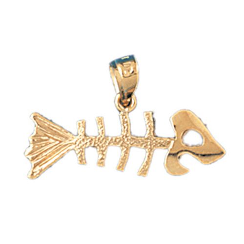 Fish Bone Charm Pendant 14k Gold