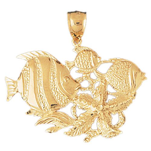 Angelfish Goldfish Charm Pendant 14k Gold