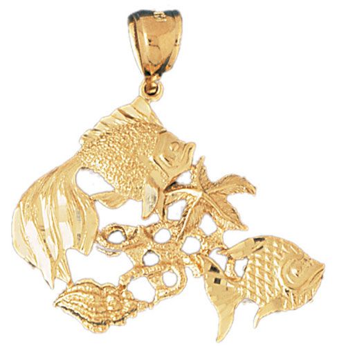 Angelfish Goldfish Shell Charm Pendant 14k Gold