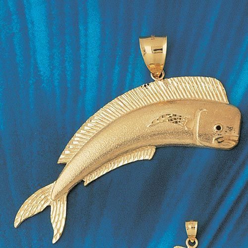 Mahi Mahi Fish Charm Pendant 14k Gold