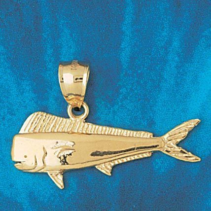 Mahi Mahi Fish Charm Pendant 14k Gold