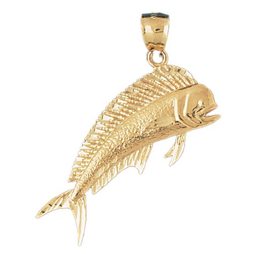 Mahi Mahi Fish Charm Pendant 14k Gold