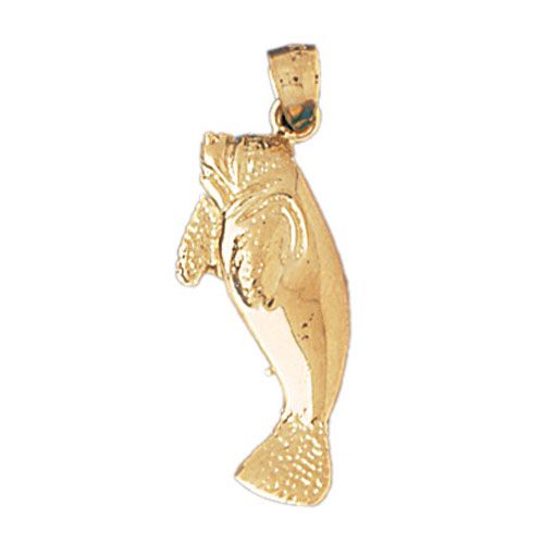 Manatees Sea Cow Charm Pendant 14k Gold