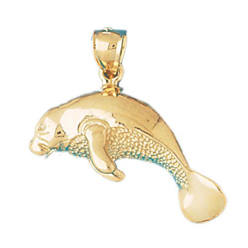 Manatees Sea Cow Charm Pendant 14k Gold