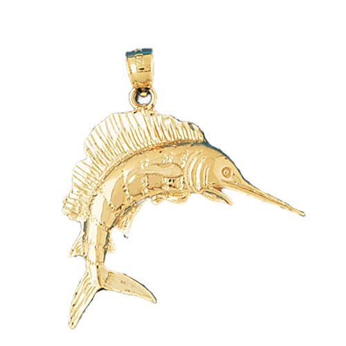 Marlin Sailfish Charm Pendant 14k Gold