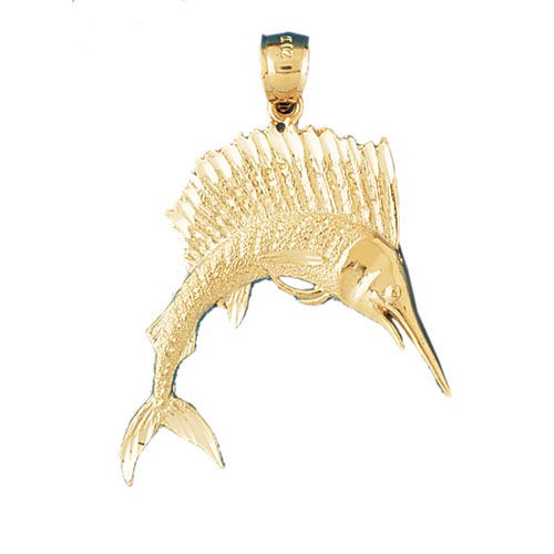 Marlin Sailfish Charm Pendant 14k Gold