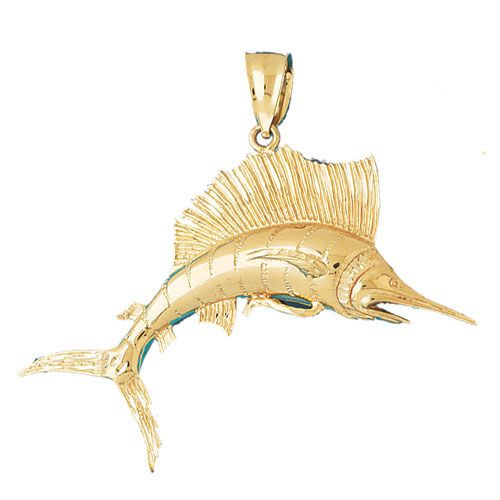 Marlin Sailfish Dimensional Charm Pendant 14k Gold