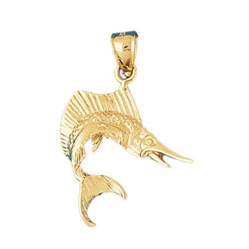 Marlin Sailfish Dimensional Charm Pendant 14k Gold