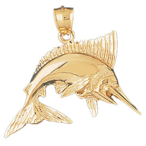Marlin Sailfish Charm Pendant 14k Gold