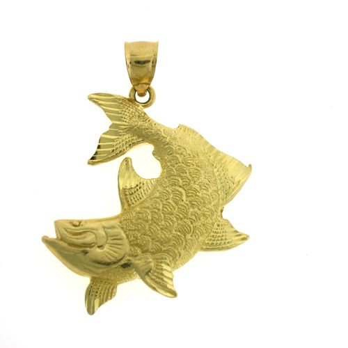 Assorted Fish Sea Bass Snook King Mackerel Charm Pendant 14k Gold