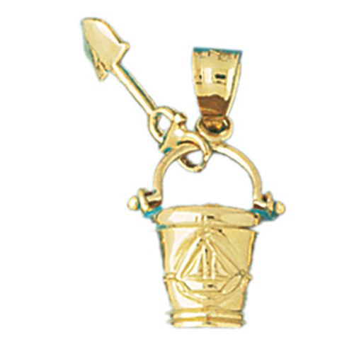 Beach Bucket and Shovel Charm Pendant 14k Gold