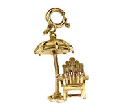 3D Beach Chair and Umbrella Charm Pendant 14k Gold