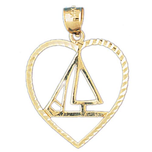 Sailboat Heart Charm Pendant 14k Gold