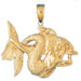 Mermaid and Dolphin Charm Pendant 14k Gold