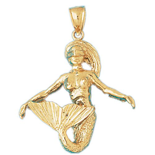 3D Mermaid Charm Pendant 14k Gold