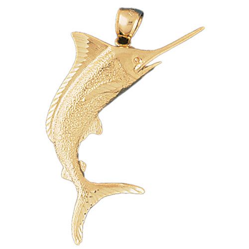 Marlin Trout Fish 3 Dimensional Charm Pendant 14k Gold