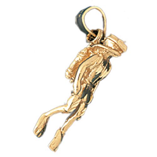 3D Scuba Diving Diver Charm Pendant 14k Gold