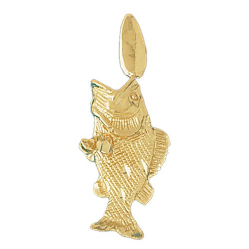 3D Sea Bass Fish Charm Pendant 14k Gold