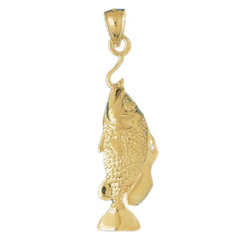 3D Sea Bass Fish Charm Pendant 14k Gold