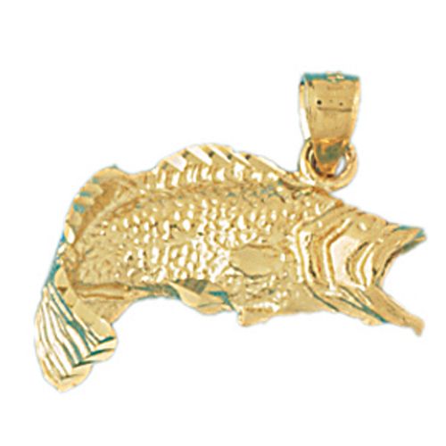 3D Sea Bass Fish Charm Pendant 14k Gold