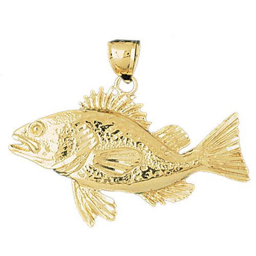 Sea Bass Fish Charm Pendant 14k Gold