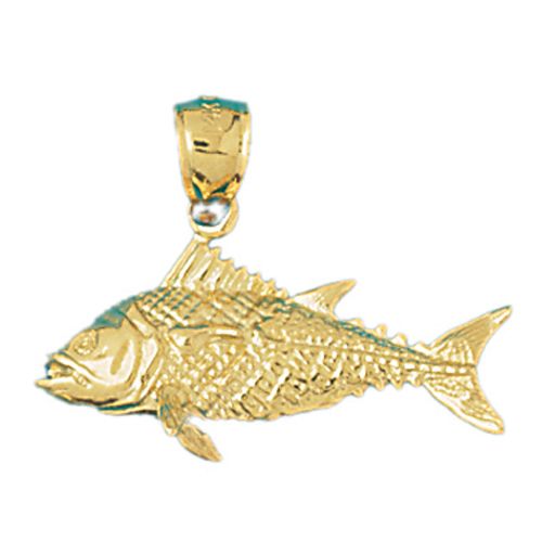 3D Sea Bass Fish Charm Pendant 14k Gold
