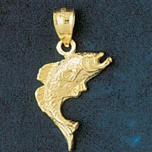 Sea Bass Fish Charm Pendant 14k Gold