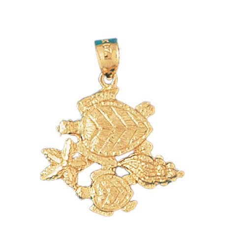 Double Sea Turtle Charm Pendant 14k Gold