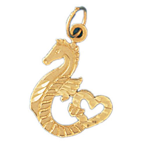 Seahorse Heart Charm Pendant 14k Gold