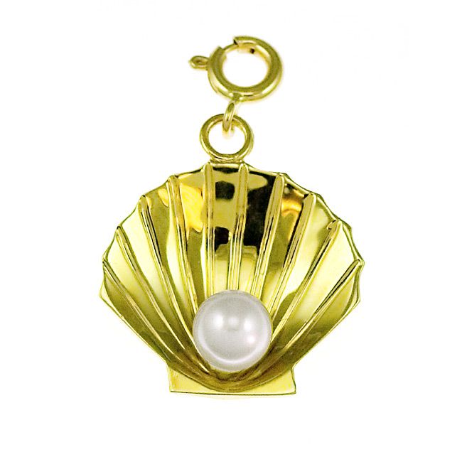 Seashell Pearl Charm Pendant 14k Gold