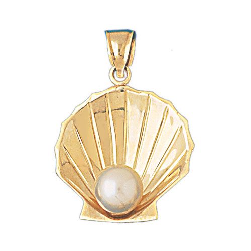 Seashell Pearl Charm Pendant 14k Gold