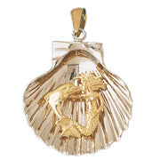 Seashell Mermaid Dolphin Charm Pendant 14k Two Tone Gold