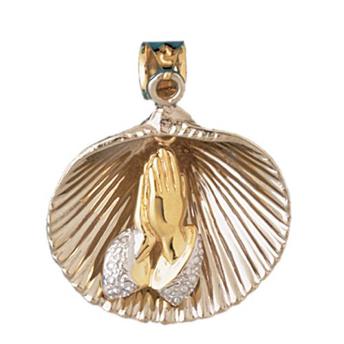 Seashell Prayer Charm Pendant 14k Gold