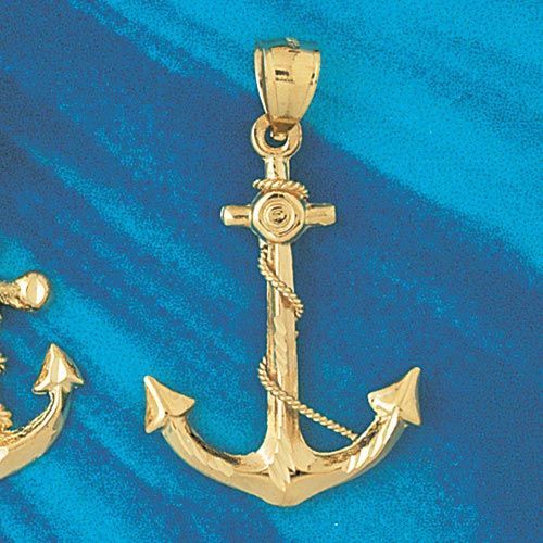 3D Ship Anchor Charm Pendant 14k Gold