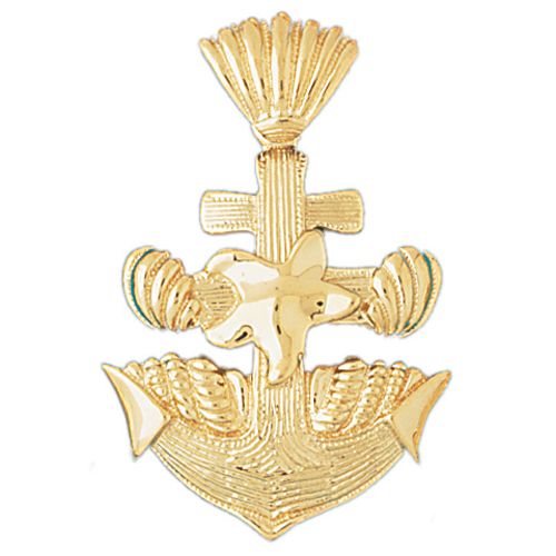 Ship Anchor and Seashell Charm Pendant 14k Gold