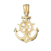 Ship Anchor and Wheel Charm Pendant 14k Gold