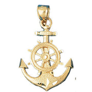 Ship Anchor and Wheel Charm Pendant 14k Gold