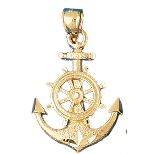 Ship Anchor and Wheel Charm Pendant 14k Gold