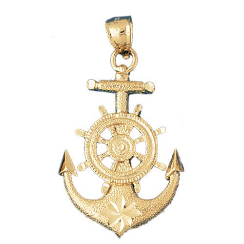 Ship Anchor and Wheel Charm Pendant 14k Gold