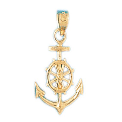 Ship Anchor and Wheel Charm Pendant 14k Gold