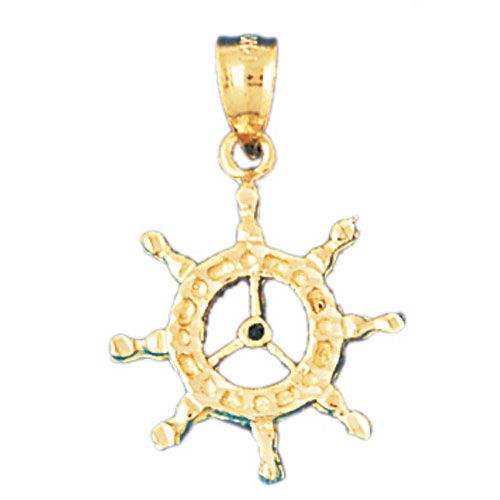 Ship Wheel Charm Pendant 14k Gold