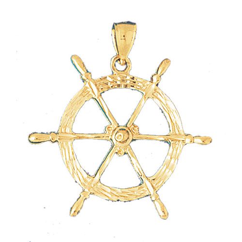 Ship Wheel Charm Pendant 14k Gold