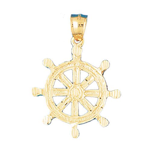 Ship Wheel Charm Pendant 14k Gold