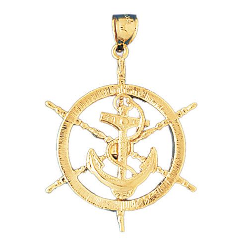 Ship Wheel and Anchor Charm Pendant 14k Gold