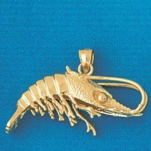 3D Shrimp Charm Pendant 14k Gold