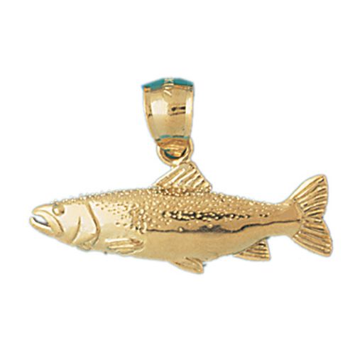 Salmon Fish Charm Pendant 14k Gold