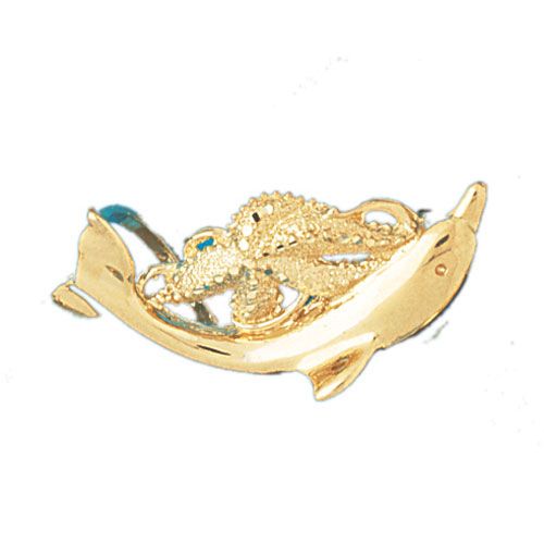 Octopus and Dolphin Slide Charm Pendant 14k Gold