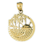 Palm Tree Sunset Charm Pendant 14k Gold