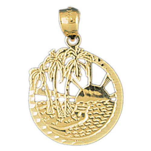 Palm Tree Sunset Charm Pendant 14k Gold